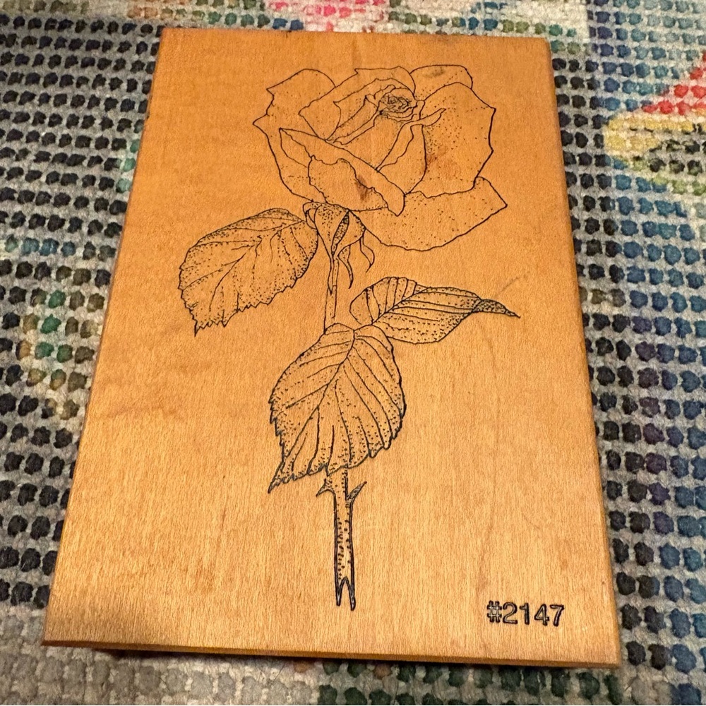 Vintage Co-Motion Wooden Stamp Rose EUC Tucson AZ #2147 Retro Creative Crafting